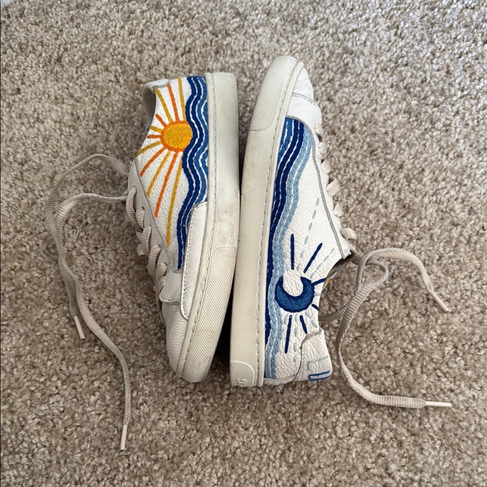Embroidered White and Blue Sneakers